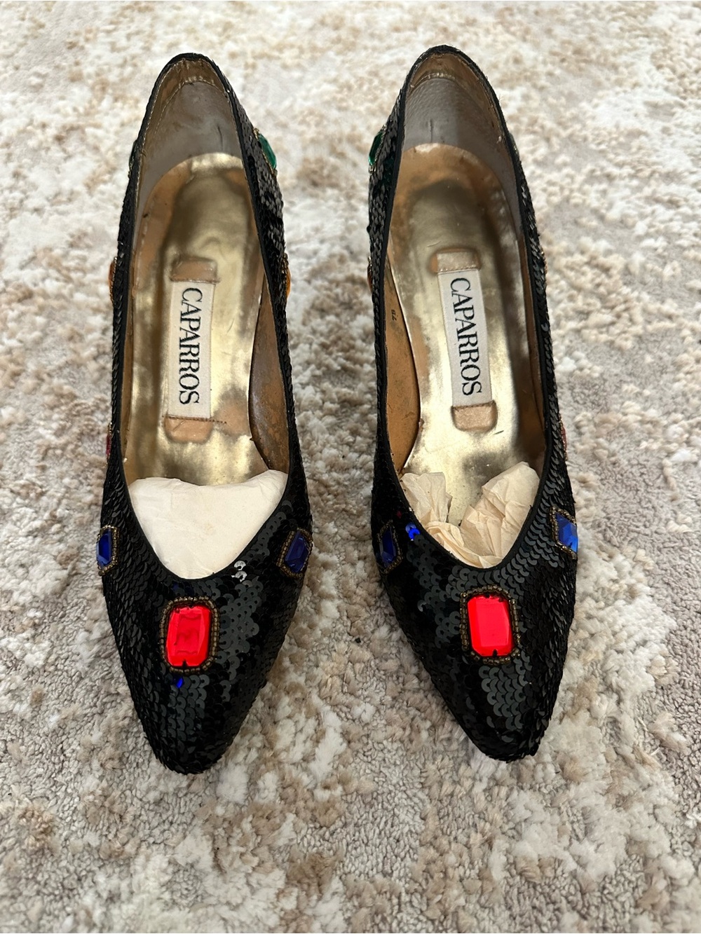 Vintage Caparros Black Sequin & Bejeweled Party Pumps